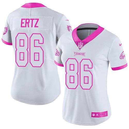 Nike Eagles #86 Zach Ertz White/Pink Women's Stitched NFL Limited Rush Fashion Jersey - Click Image to Close
